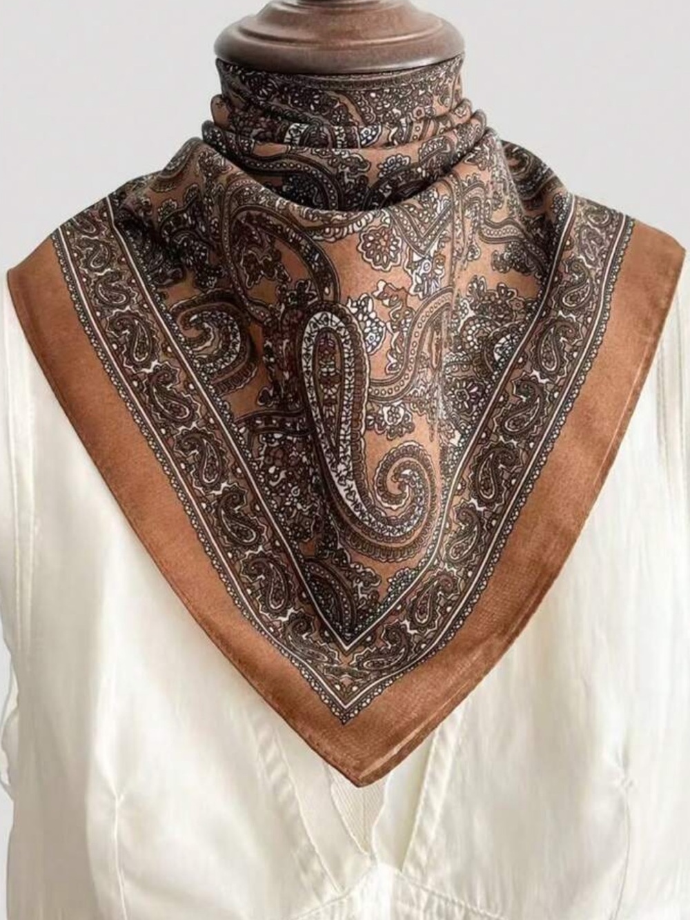 Brown Classic Paisley Square Scarf/Bandana 27.5” - Women's Accessory